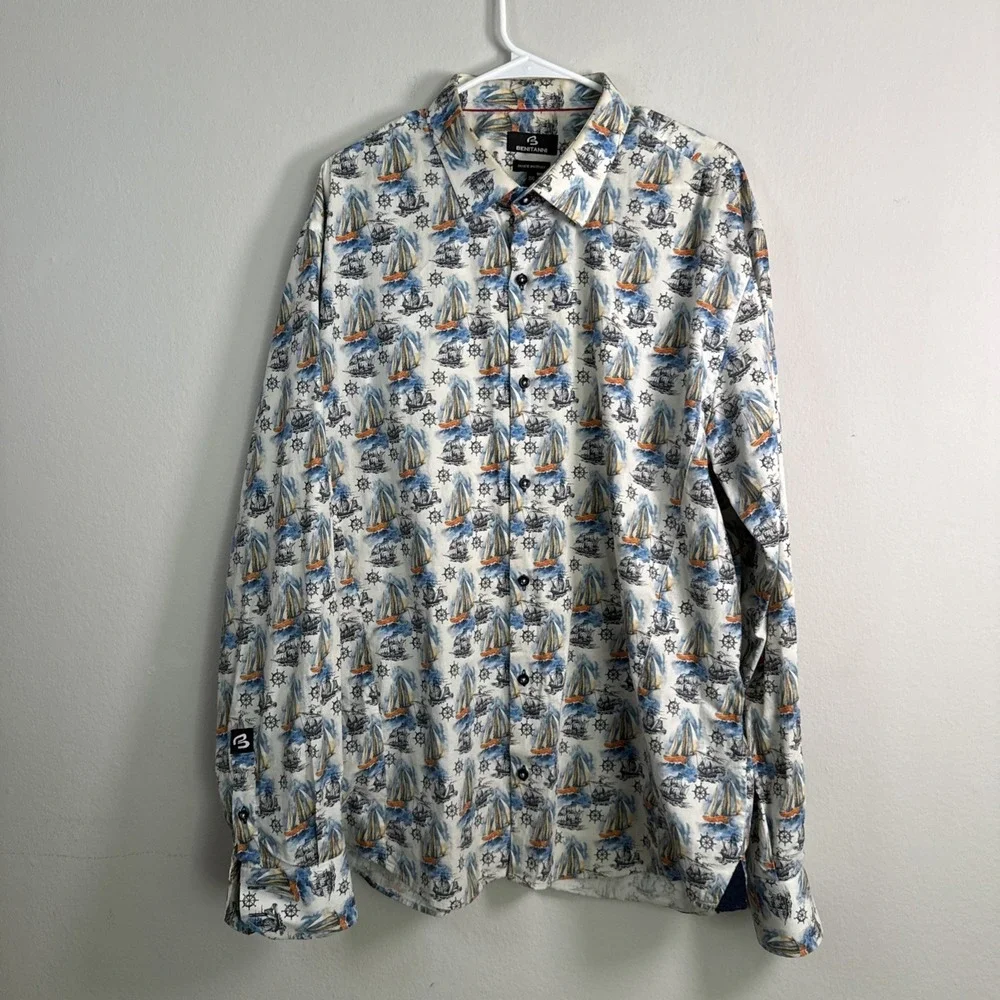 Benitanni Marco Vintage Boat Men's Italian Luxury Nautical Button Down Shirt 3xl